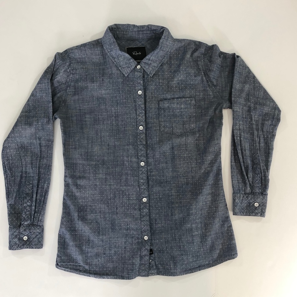 RAILS Chambray Button Front Top w White Polkadots